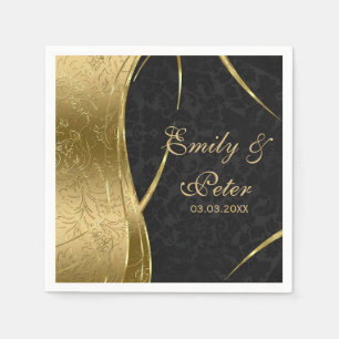 Schwarz-Gold-Damast-Save the Date Serviette