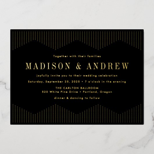 Schwarz-Gold-Deko-Hochzeit Folieneinladung (Vorderseite)