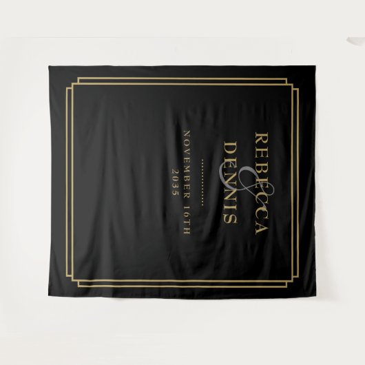 Schwarz-Gold-Deko-Hochzeitskabine - Hintergrund Wandteppich (Vorderseite (Horizontal))