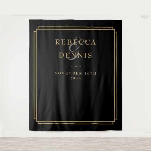 Schwarz-Gold-Deko-Hochzeitskabine - Hintergrund Wandteppich (Vorderseite)