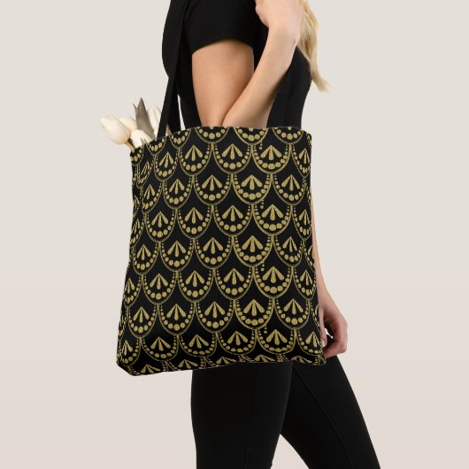 Schwarz-Gold-Deko-Muster 12 Tote-Tasche Tasche (Von Nahem)