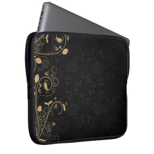 Schwarz-Gold-Dekorationsmuster Laptopschutzhülle (Vorne Rechts)