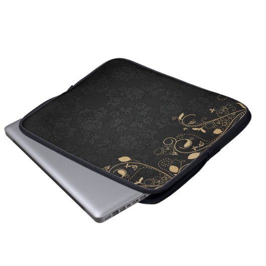 Schwarz-Gold-Dekorationsmuster Laptopschutzhülle (Vorne Knopf)
