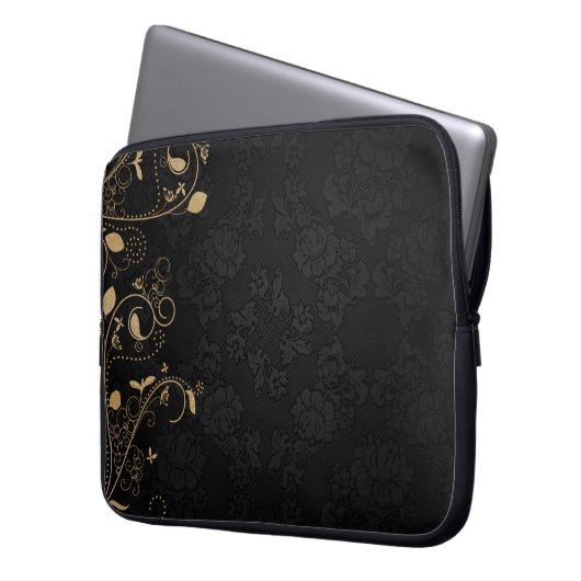 Schwarz-Gold-Dekorationsmuster Laptopschutzhülle (Vorderseite Links)