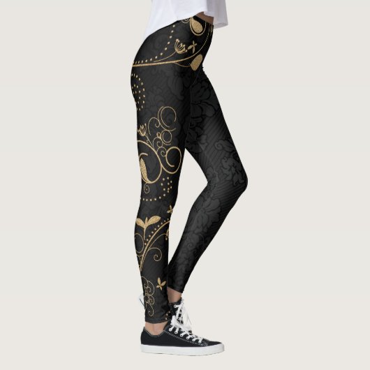 Schwarz-Gold-Dekorationsmuster Leggings (Rechts)