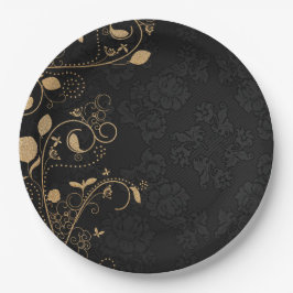 Schwarz-Gold-Dekorationsmuster Pappteller