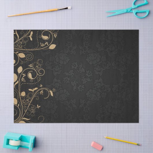 Schwarz-Gold-Dekorationsmuster Seidenpapier (Basteln)