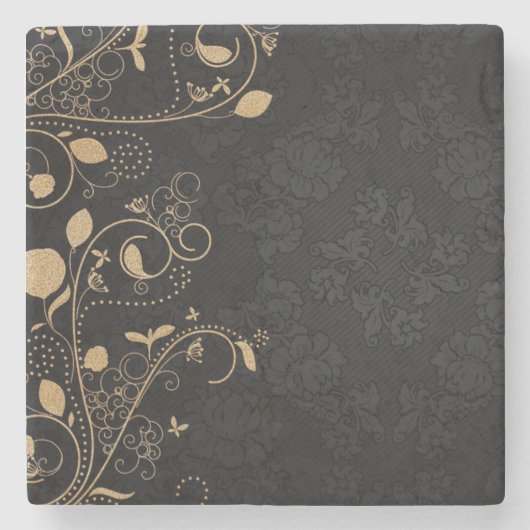 Schwarz-Gold-Dekorationsmuster Steinuntersetzer (Vorderseite)