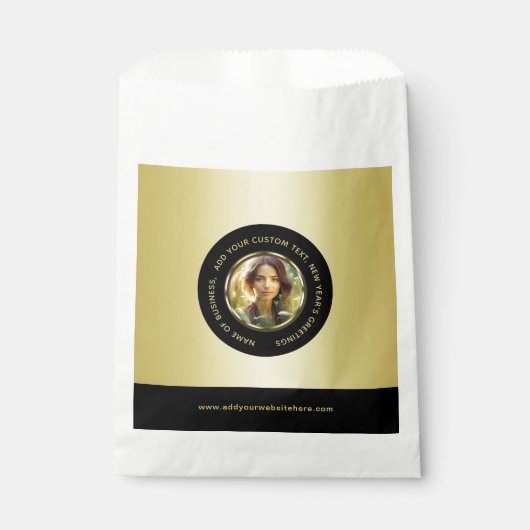 Schwarz-Gold-Design, Logo oder Foto im goldenen Kr Geschenktütchen (Vorderseite)