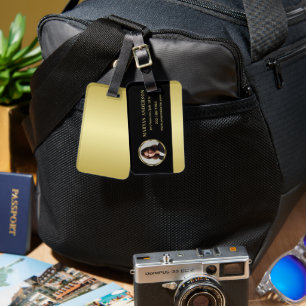 Schwarz-Gold-Design, Logo oder Foto in Goldkreisen Gepäckanhänger