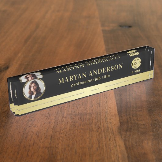 Schwarz-Gold-Design, Logo oder Foto in Goldkreisen Namensplakette (Seite)