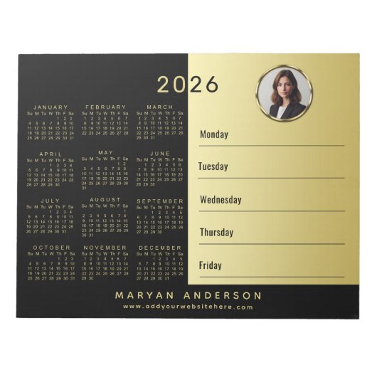 Schwarz-gold Design, Logo oder Foto, Kalender Notizblock (Vorderseite)