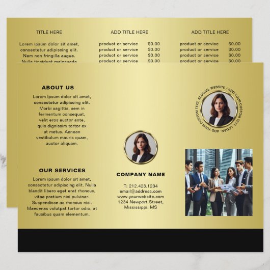 Schwarz-gold Design, Logo- oder Fotobroschüren, (Vorne/Hinten)