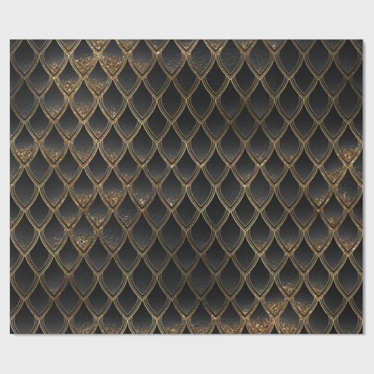 Schwarz-Gold-Drachen-Skala Geschenkpapier (Flach)