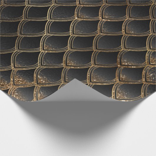 Schwarz-Gold-Drachen-Skala Geschenkpapier (Ecke)