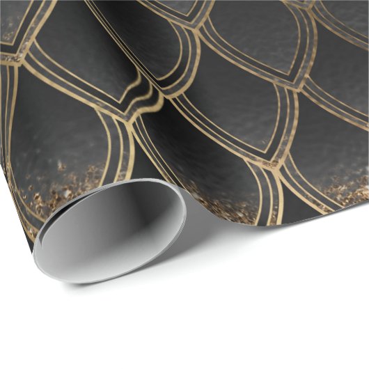Schwarz-Gold-Drachen-Skala Geschenkpapier (Rolleneckpunkt)