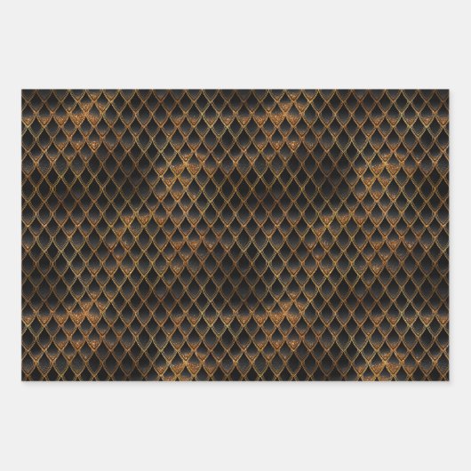 Schwarz-Gold-Drachen-Skala Geschenkpapier Set (Vorderseite)