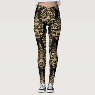 Schwarz-Gold-Dressy-Damaskus Leggings