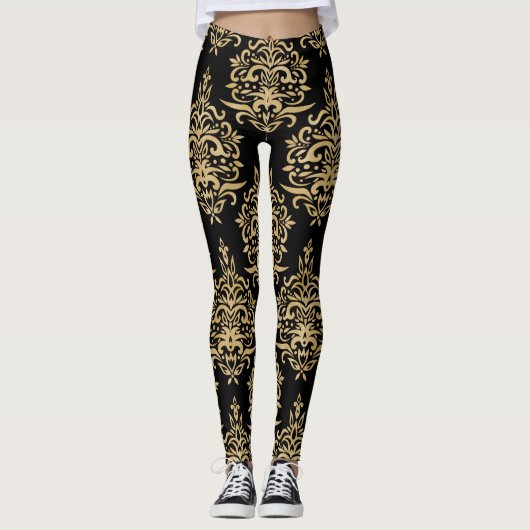 Schwarz-Gold-Dressy-Damaskus Leggings (Vorderseite)