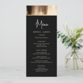 Schwarz-Gold-Dunkel-Abstrakt-Wasserfarbenhochzeit Menükarte (Stehend Vorderseite)