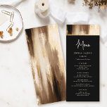 Schwarz-Gold-Dunkel-Abstrakt-Wasserfarbenhochzeit Menükarte<br><div class="desc">Freuen Sie sich auf unser geschmackvolles Hochzeitsmenü. Chic minimalistische Typografie zeichnet sich durch einen dunklen Aquarellhintergrund aus,  der mit goldenen Imitaten verstärkt wurde. Das schwarze Overlay zeigt geschmackvoll Ihre köstlichen Menüoptionen.</div>