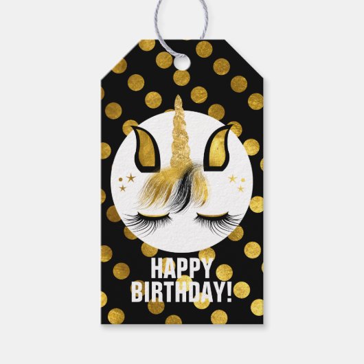 Schwarz & Gold Einhorn Geschenkanhänger (Vorderseite)