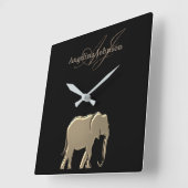 Schwarz-Gold-Elefant Mit Monogramm Quadratische Wanduhr (Winkel)