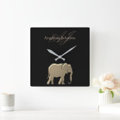 Schwarz-Gold-Elefant Mit Monogramm Quadratische Wanduhr (Zuhause)