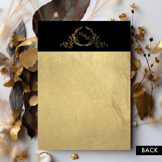 Schwarz-Gold-Elegant-Monogramm-Hochzeit Einladung