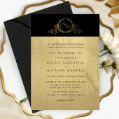 Schwarz-Gold-Elegant-Monogramm-Hochzeit Einladung