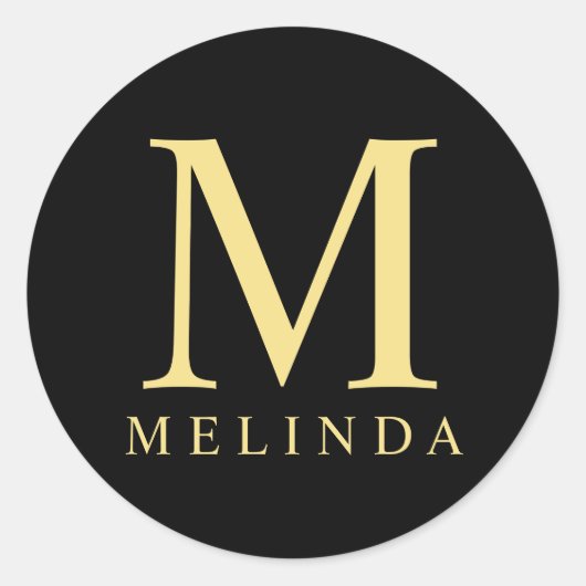 Schwarz-Gold-Elegant-Monogramm Runder Aufkleber (Vorderseite)