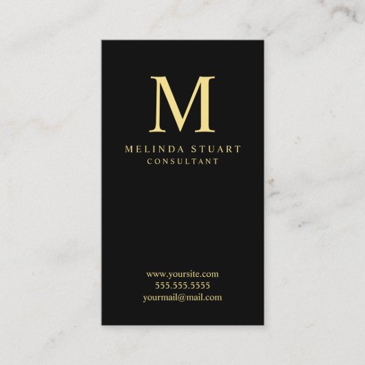 Schwarz-Gold-Elegant-Monogramm Visitenkarte (Vorderseite)