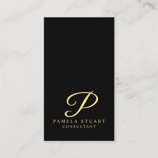 Schwarz-Gold-Elegant-Monogramm Visitenkarte (Vorderseite)
