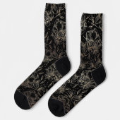 Schwarz & Gold Elegante handgezeichnete Florals Ho Socken (Linkes Detail)