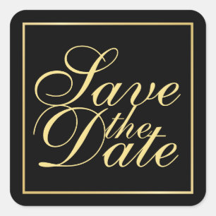 Schwarz-Gold-Elegante Hochzeit Save the Date Quadratischer Aufkleber