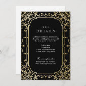 Schwarz & Gold Elegante Hochzeitsdetails Begleitkarte (Vorne/Hinten)