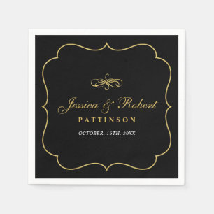 Schwarz & Gold   Elegante klassische Hochzeitsserv Serviette