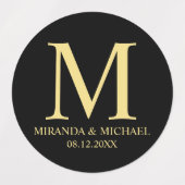 Schwarz-Gold-elegante Monogram-Gastgeschenk Hochze Etiketten (Design 2)