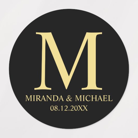 Schwarz-Gold-elegante Monogram-Gastgeschenk Hochze Etiketten (Design 1)