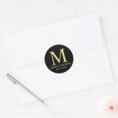 Schwarz-Gold-elegante Monogram-Gastgeschenk Hochze Runder Aufkleber (Umschlag)