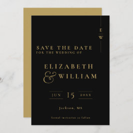 Schwarz-Gold-elegante Monogram-Hochzeit Save The Date