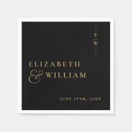 Schwarz-Gold-elegante Monogram-Hochzeit Serviette