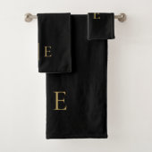 Schwarz-Gold-elegante Monogramm Minimalistisch Badhandtuch Set (Insitu)