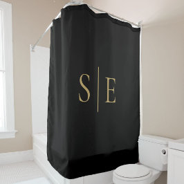 Schwarz-Gold-elegante Monogramm Minimalistisch Duschvorhang