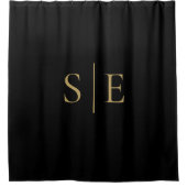Schwarz-Gold-elegante Monogramm Minimalistisch Duschvorhang (Vorderseite)