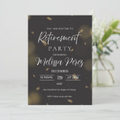 Schwarz-Gold-Elegante-Rente-Party Einladung (Stehend Vorderseite)
