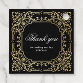Schwarz & Gold elegante romantische Hochzeit Geschenkanhänger (Rückseite)
