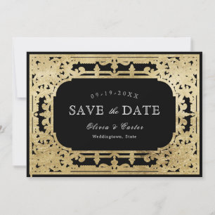 Schwarz & Gold elegante romantische Hochzeit Save The Date
