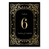 Schwarz & Gold elegante romantische Hochzeit Tischnummer (Rückseite)