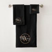 Schwarz-Gold-elegante Script-Monogramm Badhandtuch Set (Insitu)